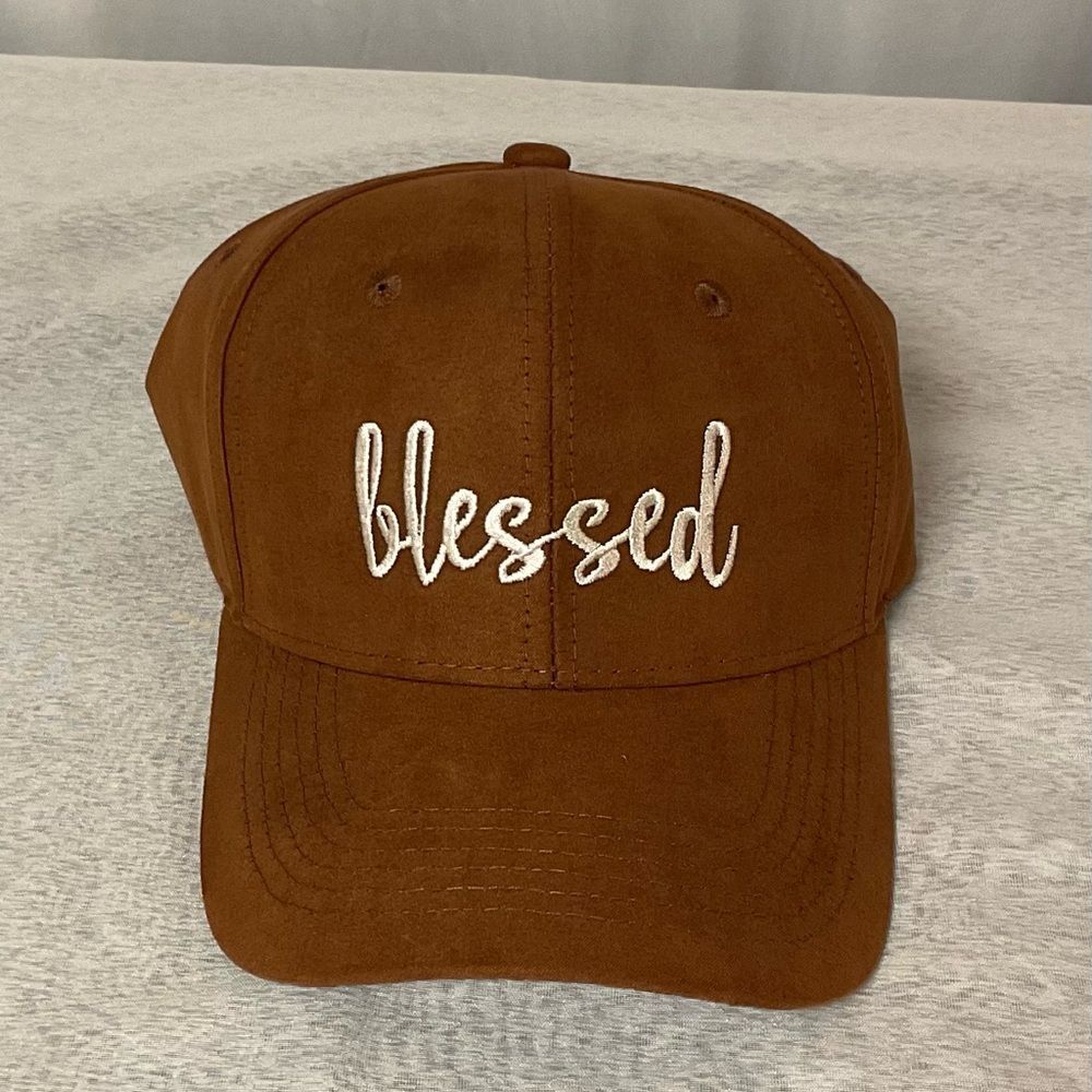 NWOT Cognac "Blessed" Embroidered Baseball Cap